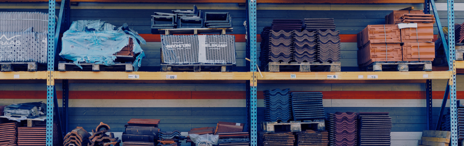 Building materials stacked on a shelf