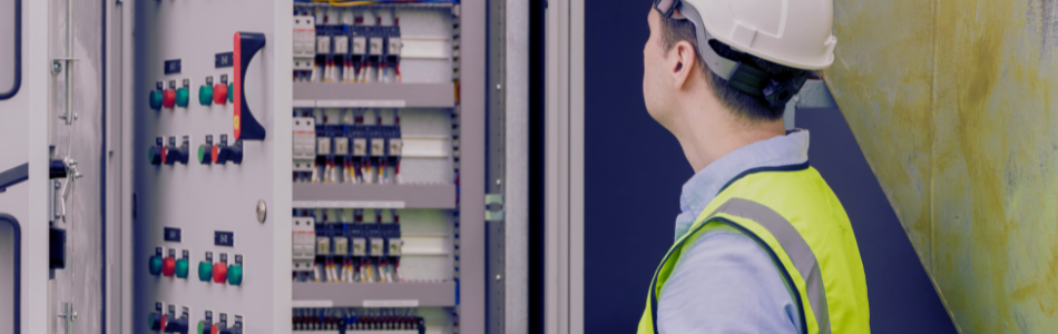 electrical engineer looking an electrical circuit switchboard