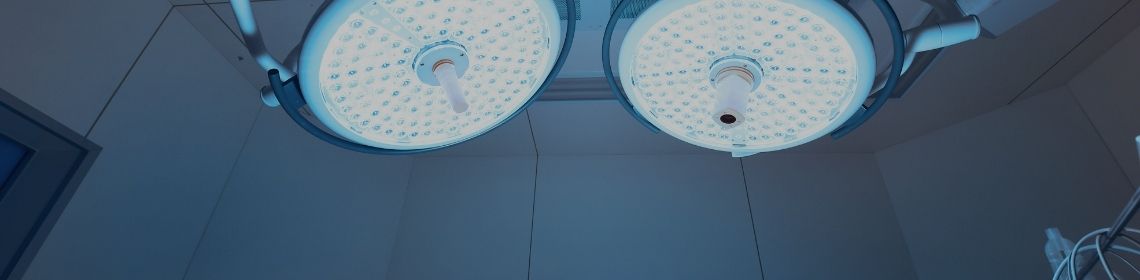 view from bottom up of surgical lights